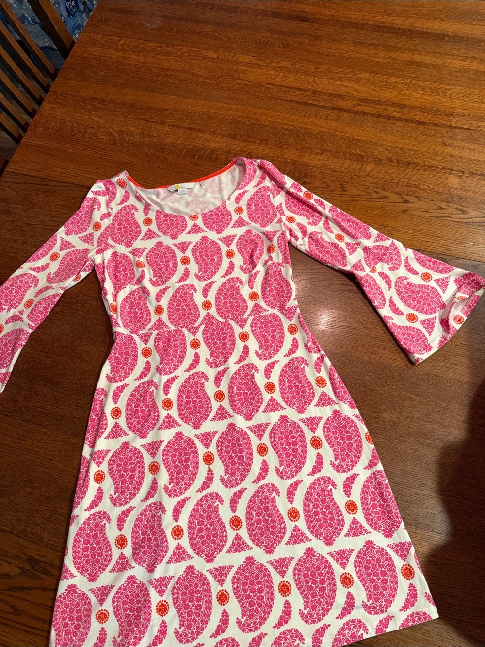 Boden Pink Paisley-Print Bell-Sleeve Mini Dress